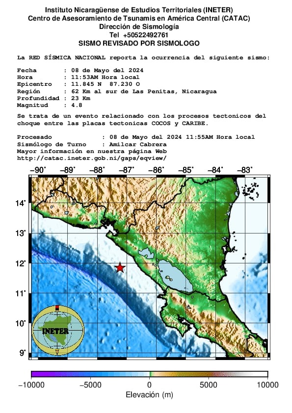 Sismo de 4.8 grados sacude Nicaragua