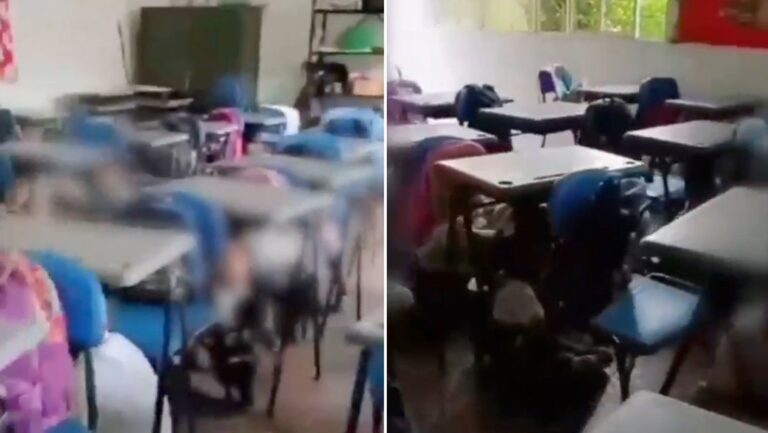 Estudiantes se escoden y oran debajo de sus pupitres durante un tiroteo