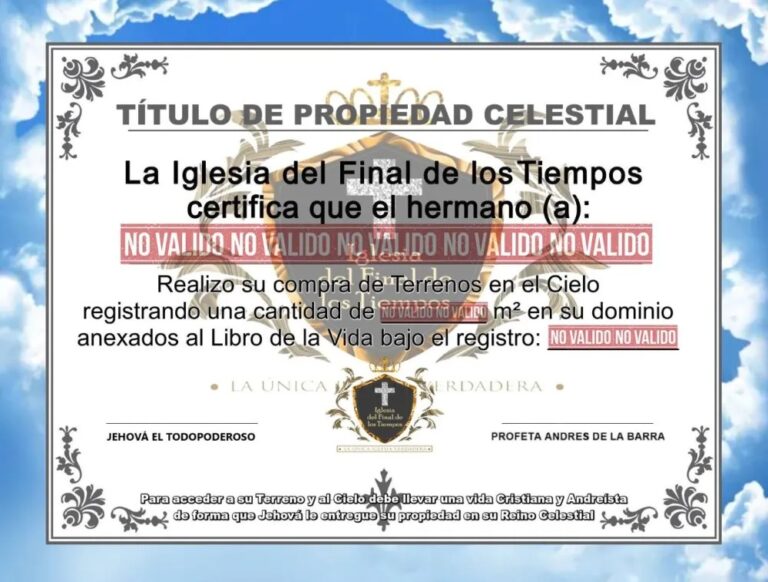 Venden “terrenos en el cielo” firmados por Dios