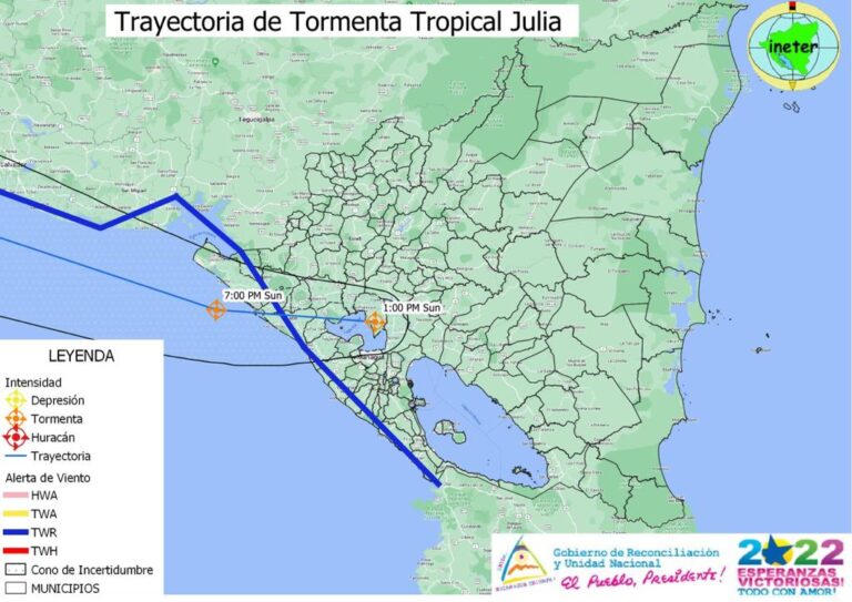 EVOLUCIÓN DE LA TORMENTA TROPICAL JULIA EN SU AVANCE SOBRE TERRITORIO NACIONAL