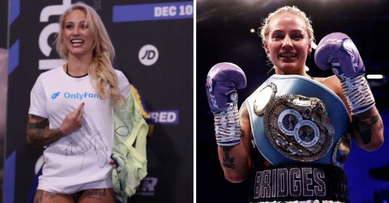 Campeona de boxeo promociona su OnlyFans durante su ceremonia de pesaje