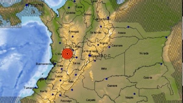 Reportan sismo de magnitud 5,6 en Colombia